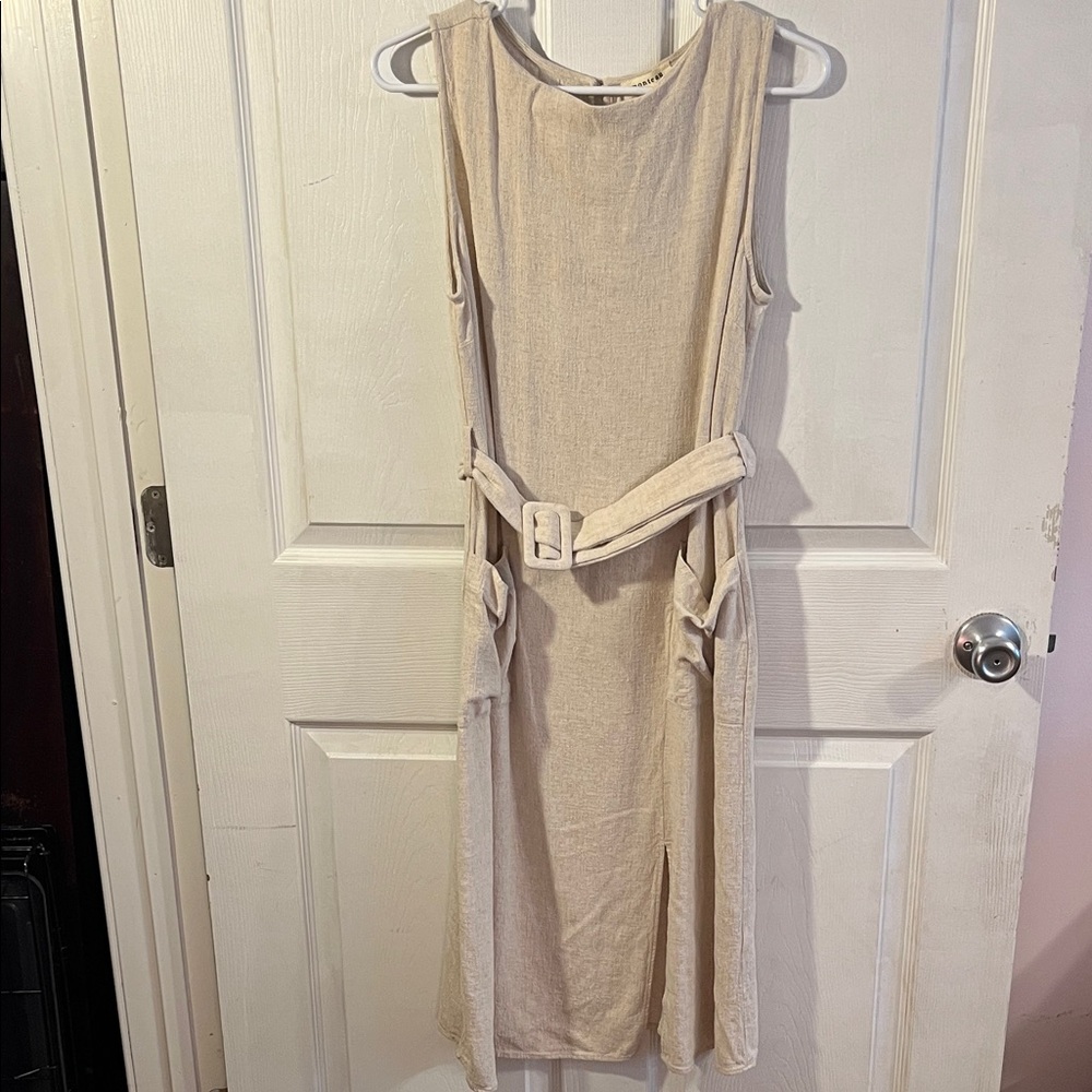 Elegant Cream Midi Dress with Belt